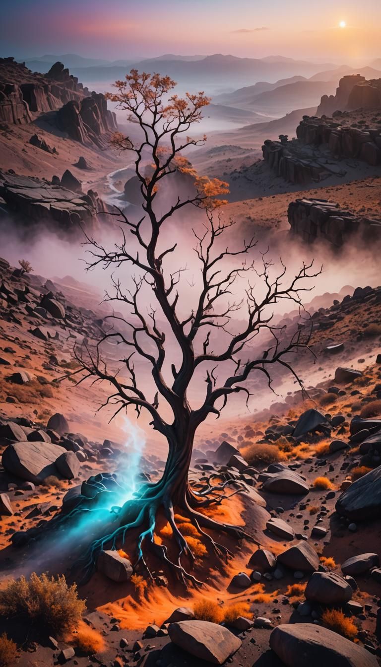 Surreal Abstract Landscape with Glowing Mist