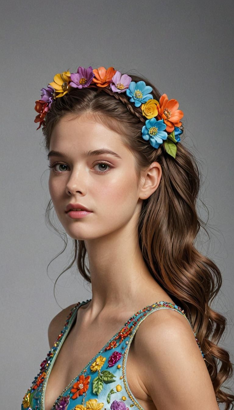 Hyperrealistic Woman in Floral Attire