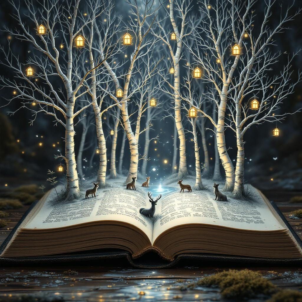 Moonlit Forest Kingdom in Arthur Rackham Style