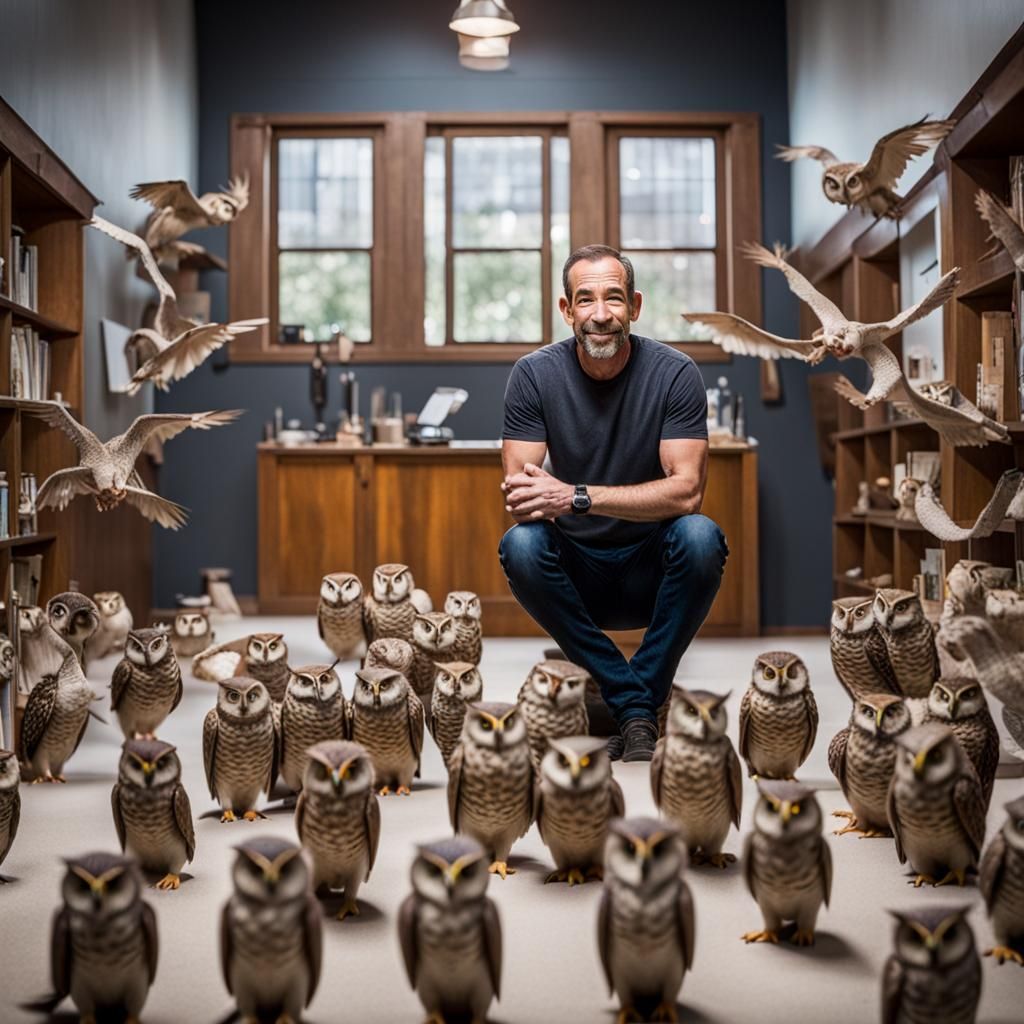 Comedian in Room Full of Owls and Dragons