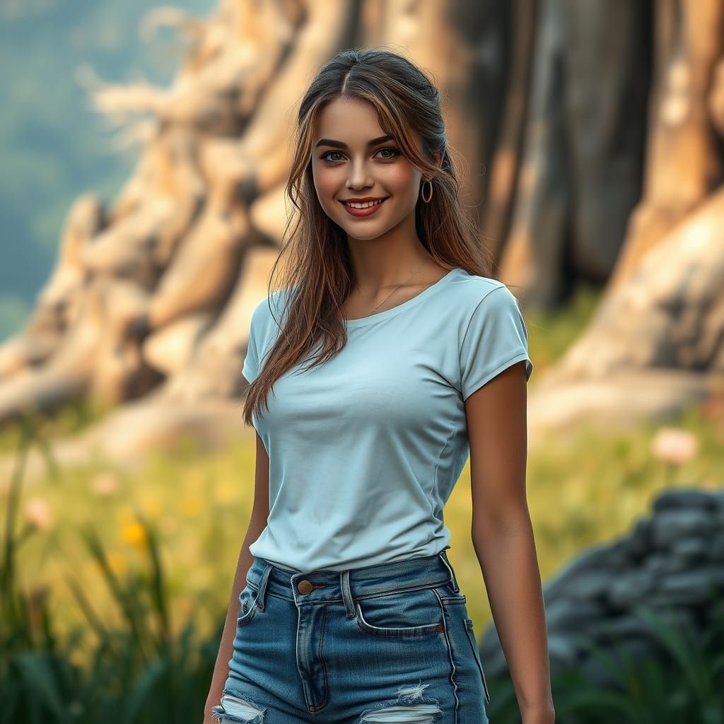 Young Woman in Enchanted Outdoor Setting