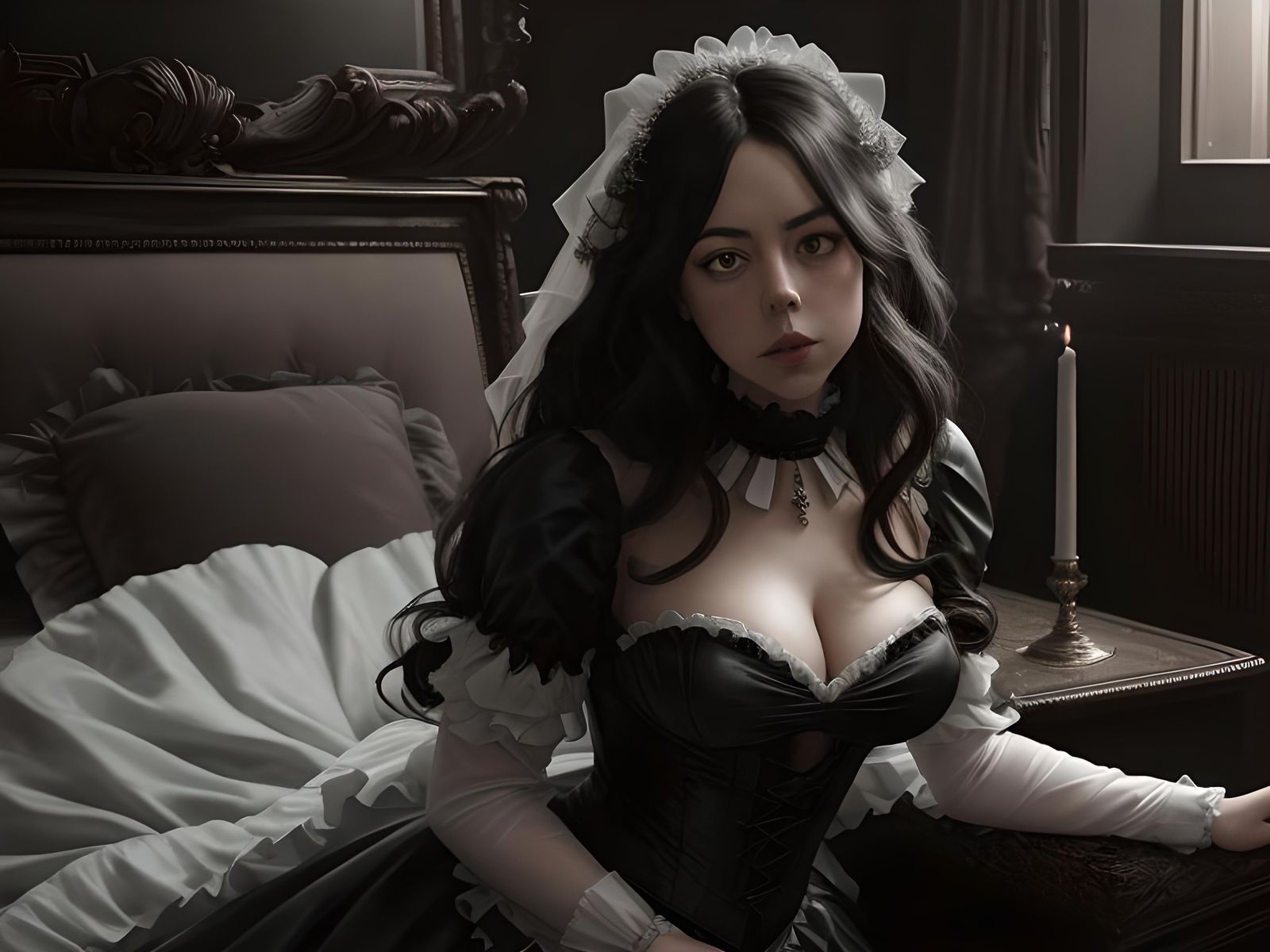 Aubrey Plaza in Gothic Latex Wedding Gown