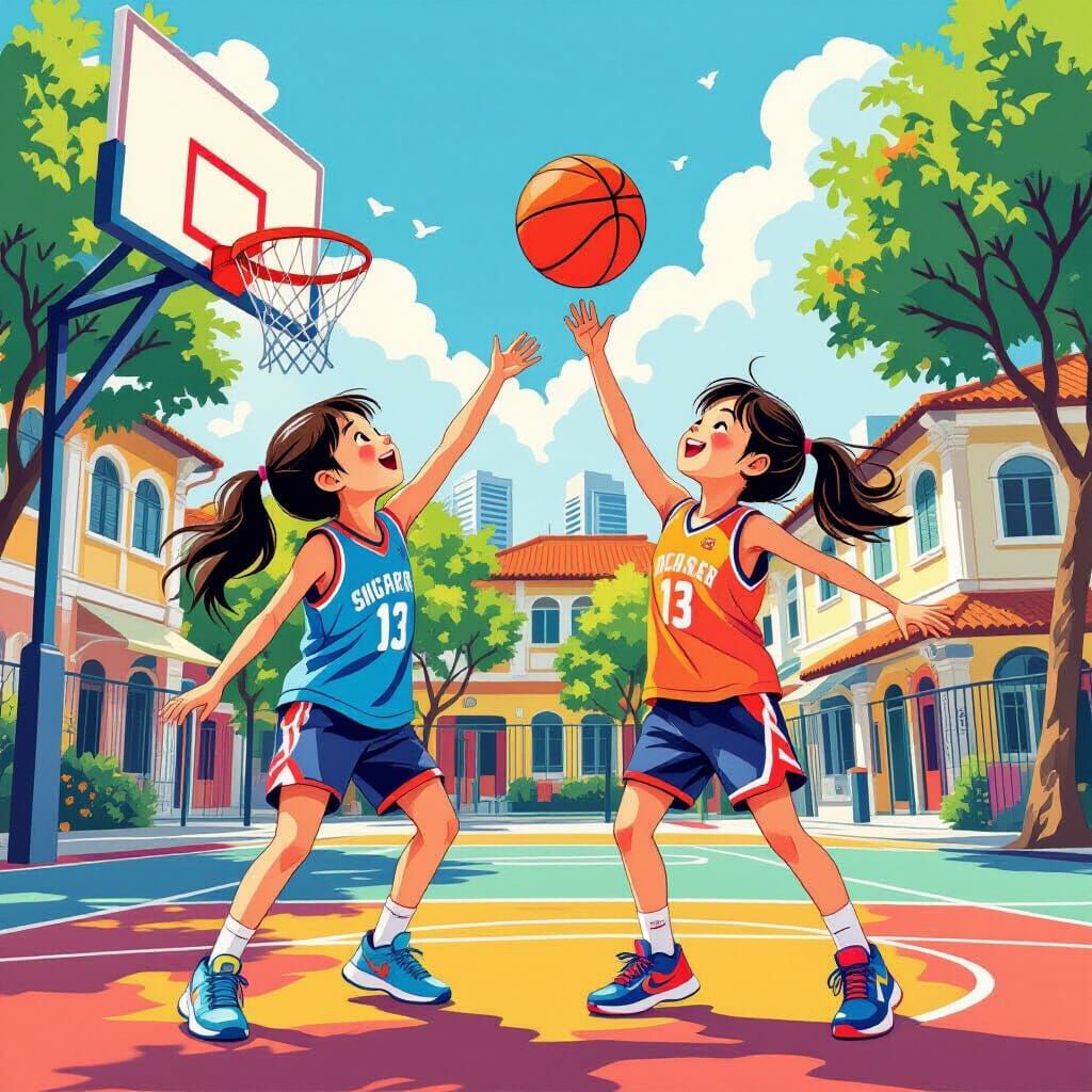 Singaporean Girls Play Basketball in Vibrant Style