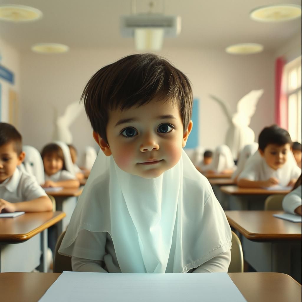 Innocent Ghost Kid Learning in Heaven