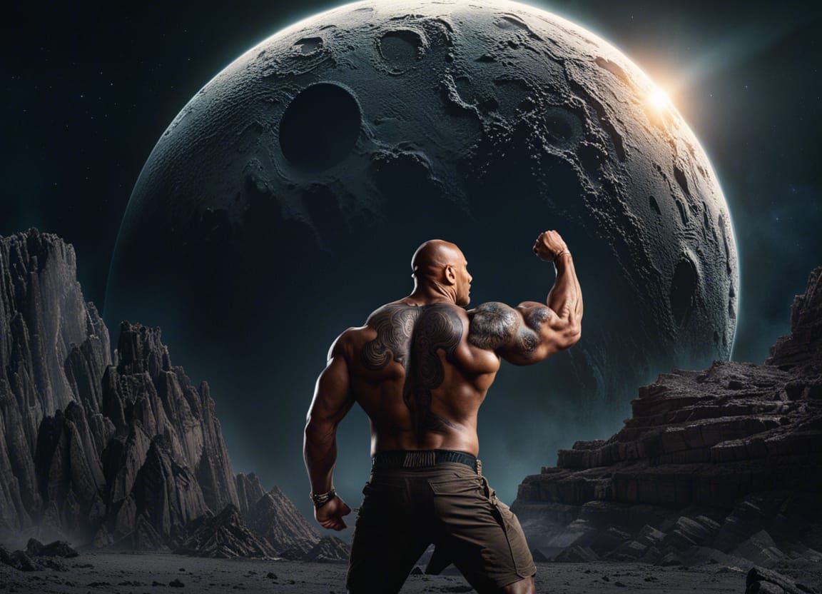 Epic Cinematic Image of Man Punching the Moon