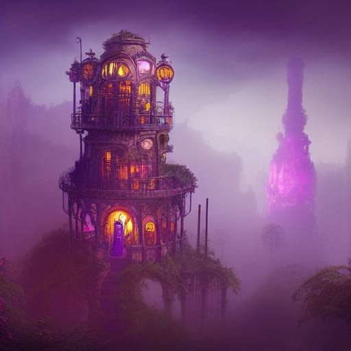 Steampunk Jungle Tower with Purple Mist