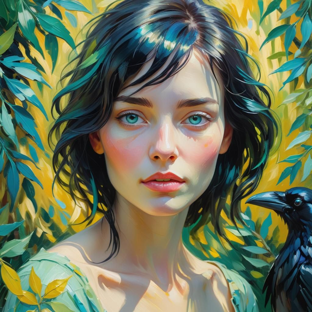 Fauvist Portrait of Woman with Raven Hair