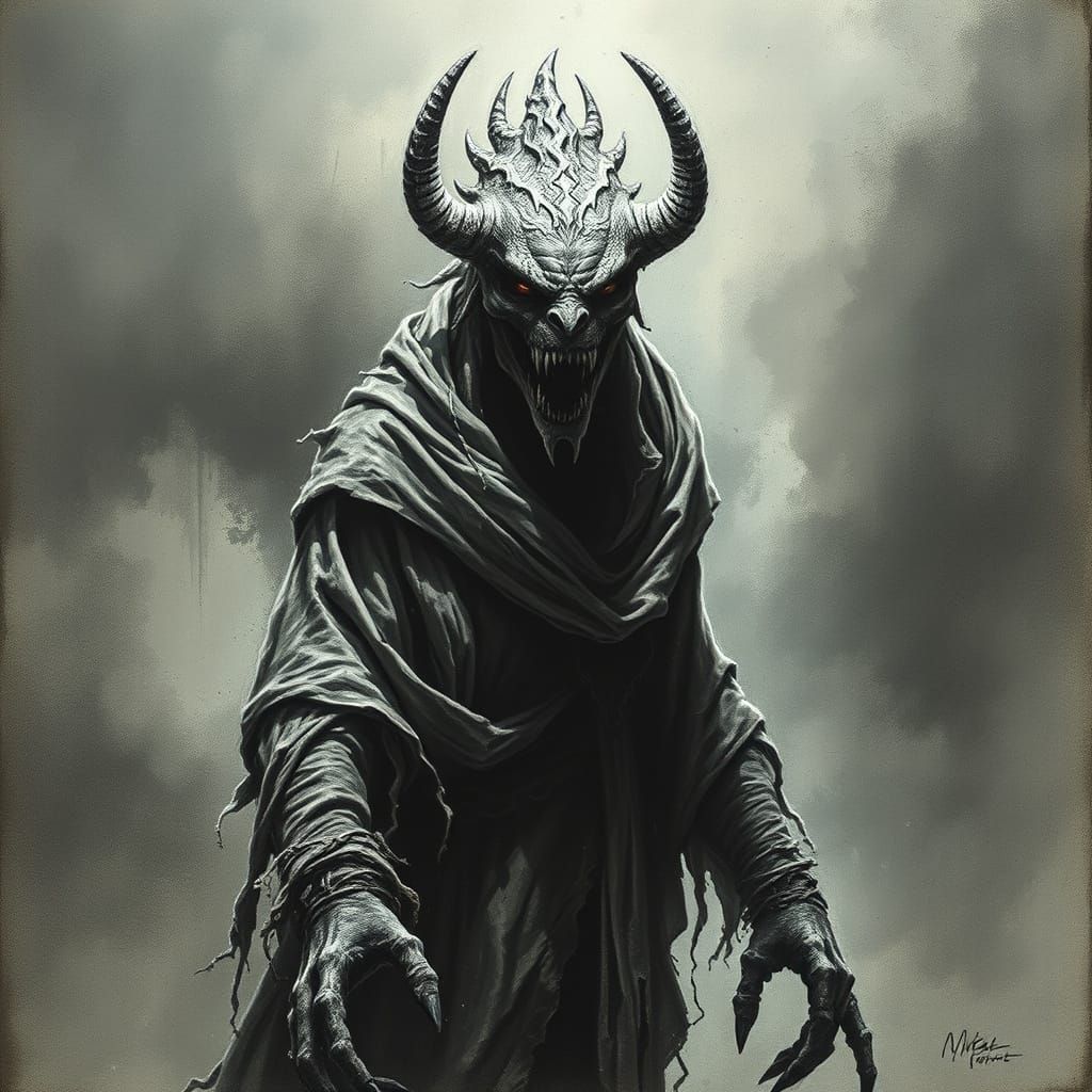 Terrifying Monster in Charcoal Drawing Style