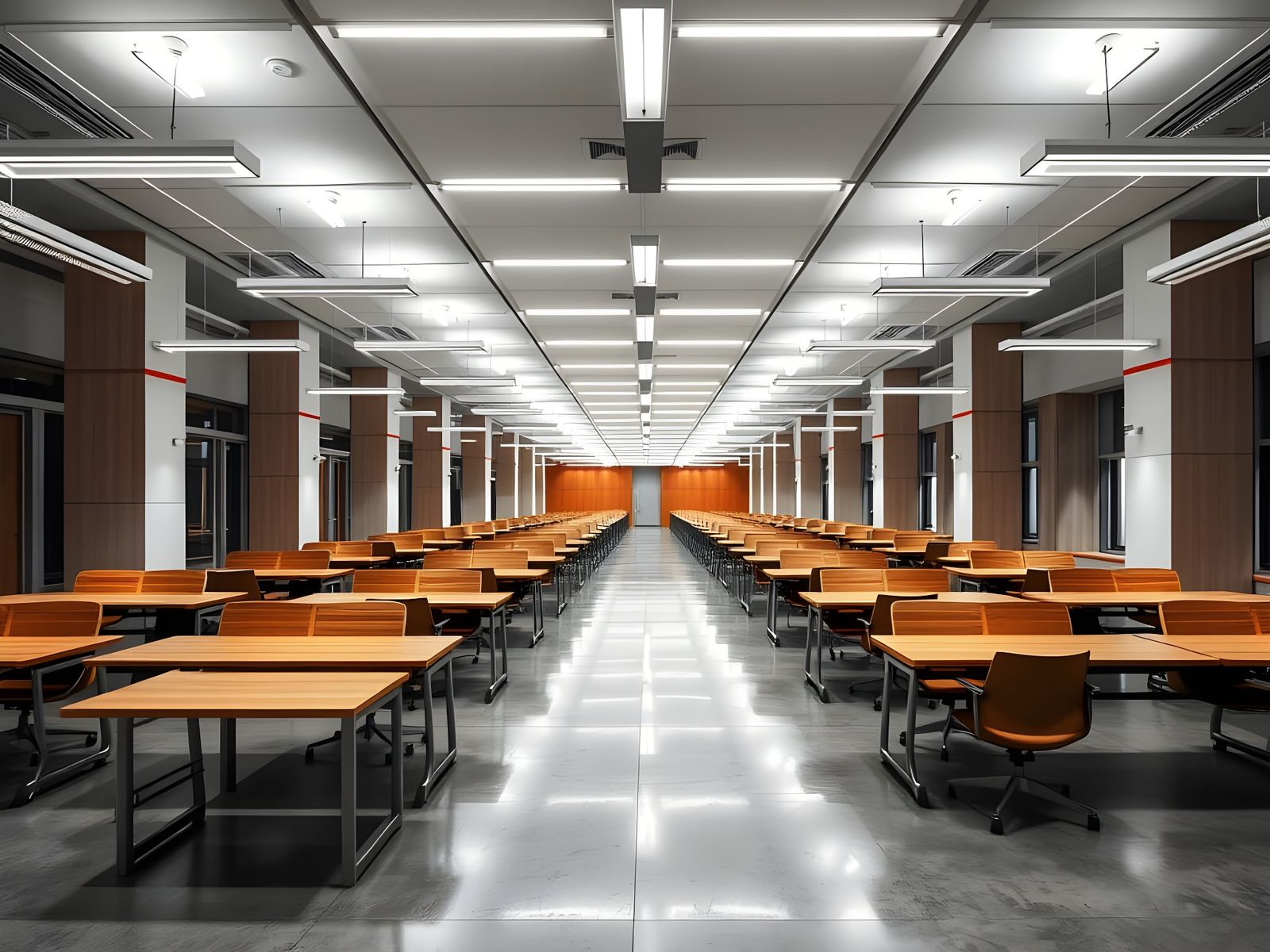 Minimalist Long Office with Concrete Floor