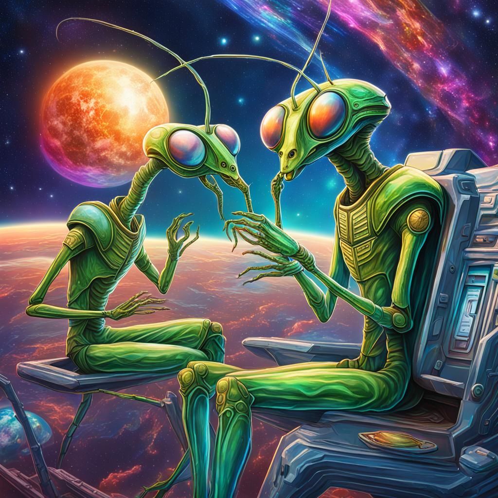 Praying Mantis and Alien Wedding Illustration