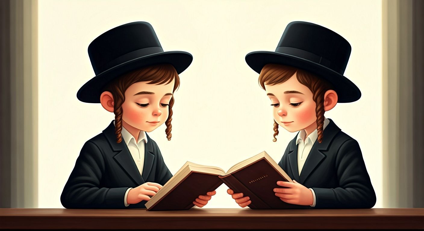 Cartoon Jewish Boys Studying in Render Style