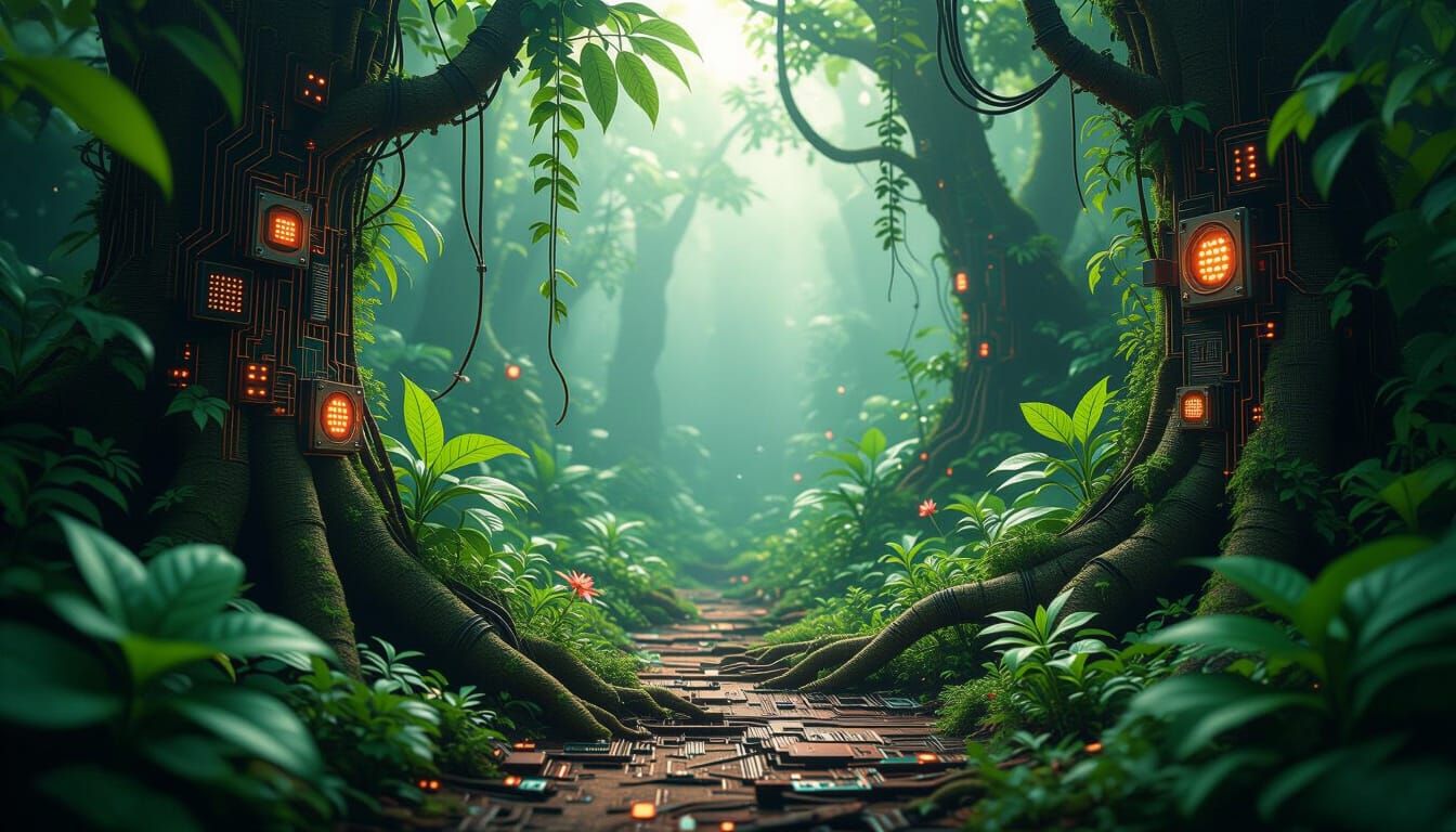 Jungle of Electronic Parts: Hyperrealistic Sci-Fi Art