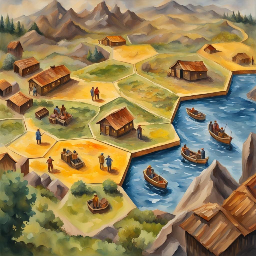 Settlers of Catan in Gouache Watercolor Style