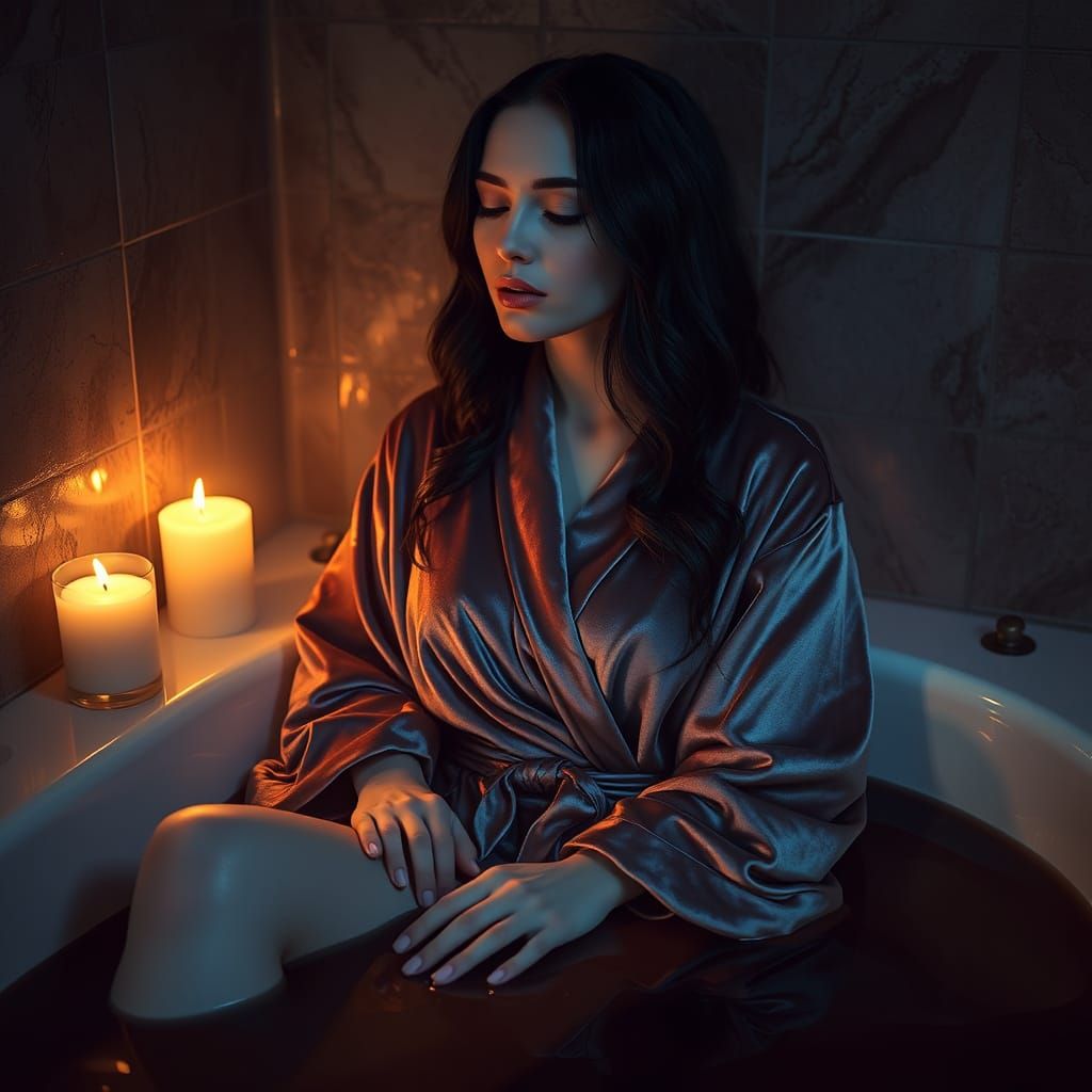 Woman in Chocolate Bath, Futuristic Noir Digital Art