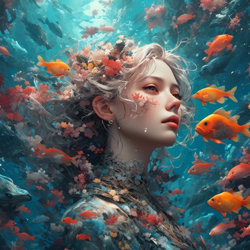 Hyperreal Siren Portrait Under Water