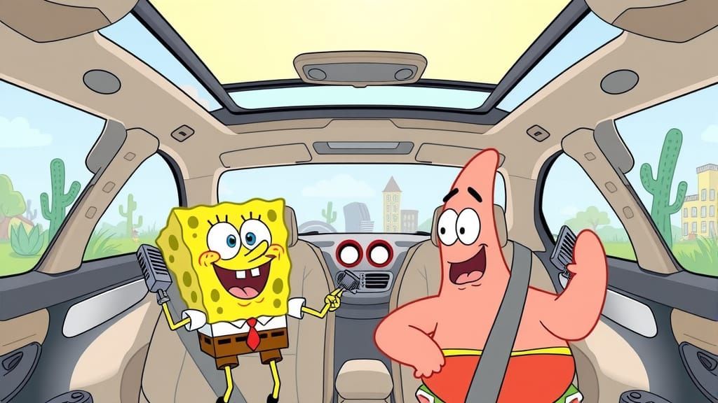 Spongebob and Patrick Sing in Car, Nickelodeon Style