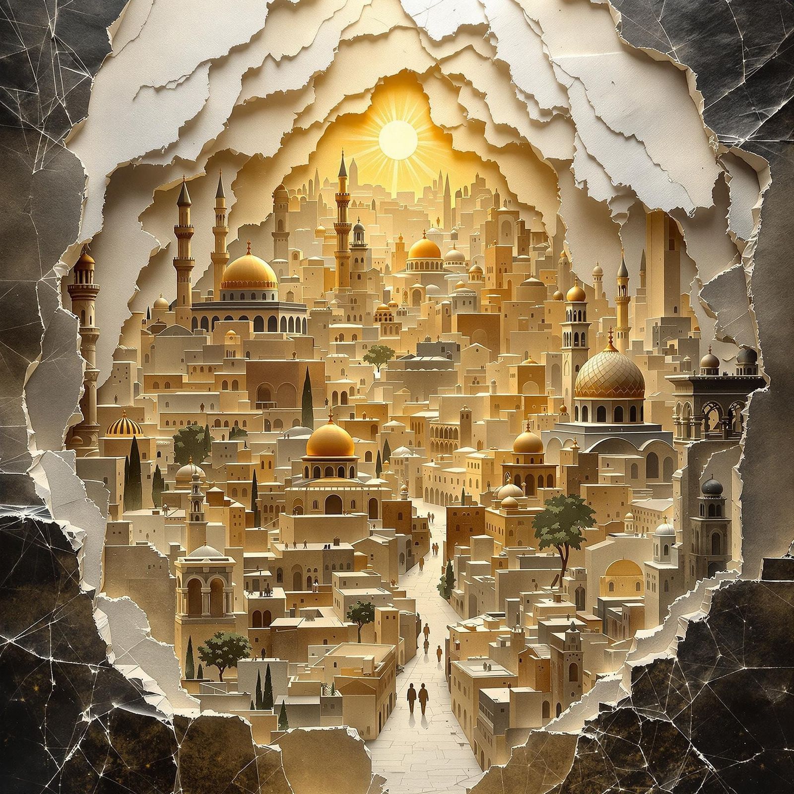 City of Jerusalem in Layered Paper Collage