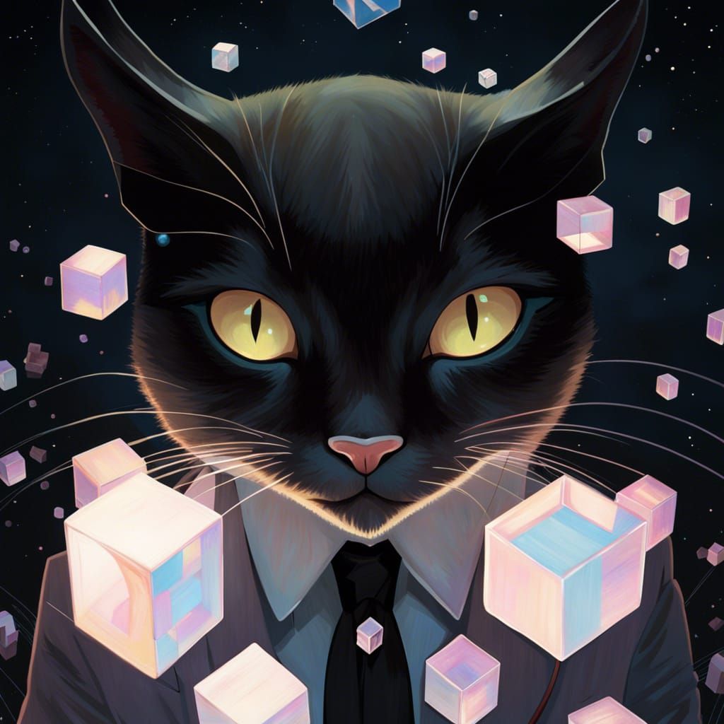 Anime Cat in Cubes by Vaughan, Bartlett, Wlop