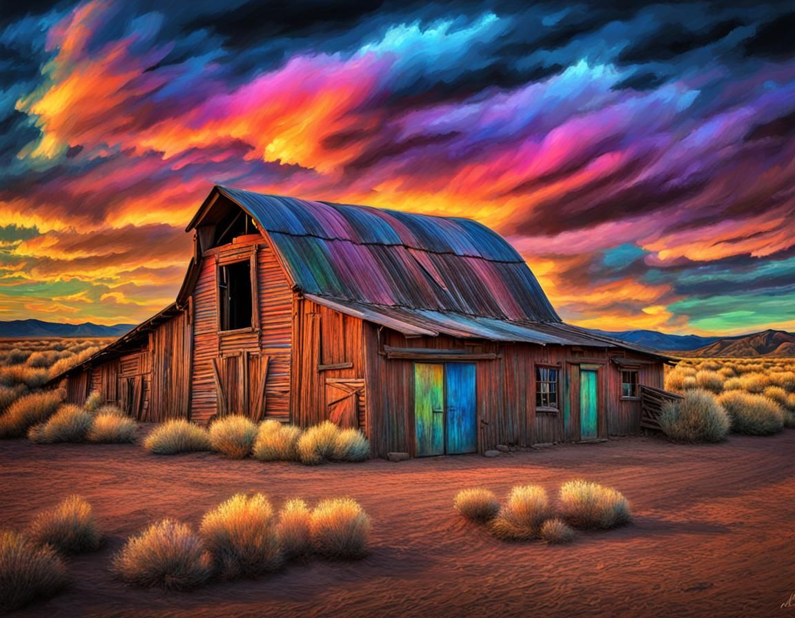 Adobe Barn in New Mexico: Chalk Art Landscape