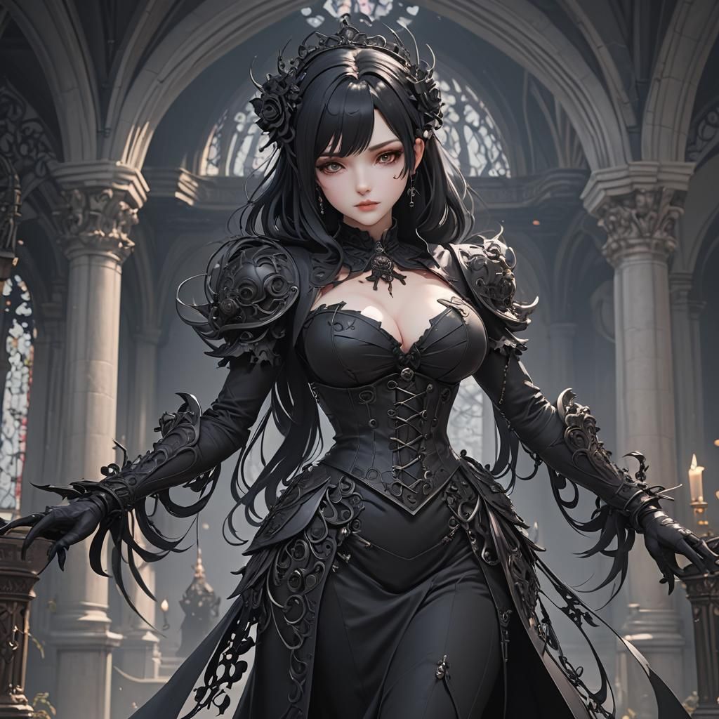 Gothic Anime Mommy with Exaggerated Curves in 3D