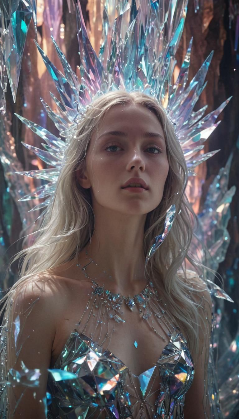 Ethereal Astral Lady in Prismatic Crystal Cavern