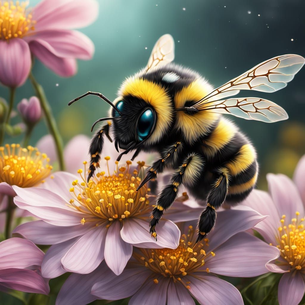 Sleepy Bumblebee Resting: Fantasy Art in Golden Light