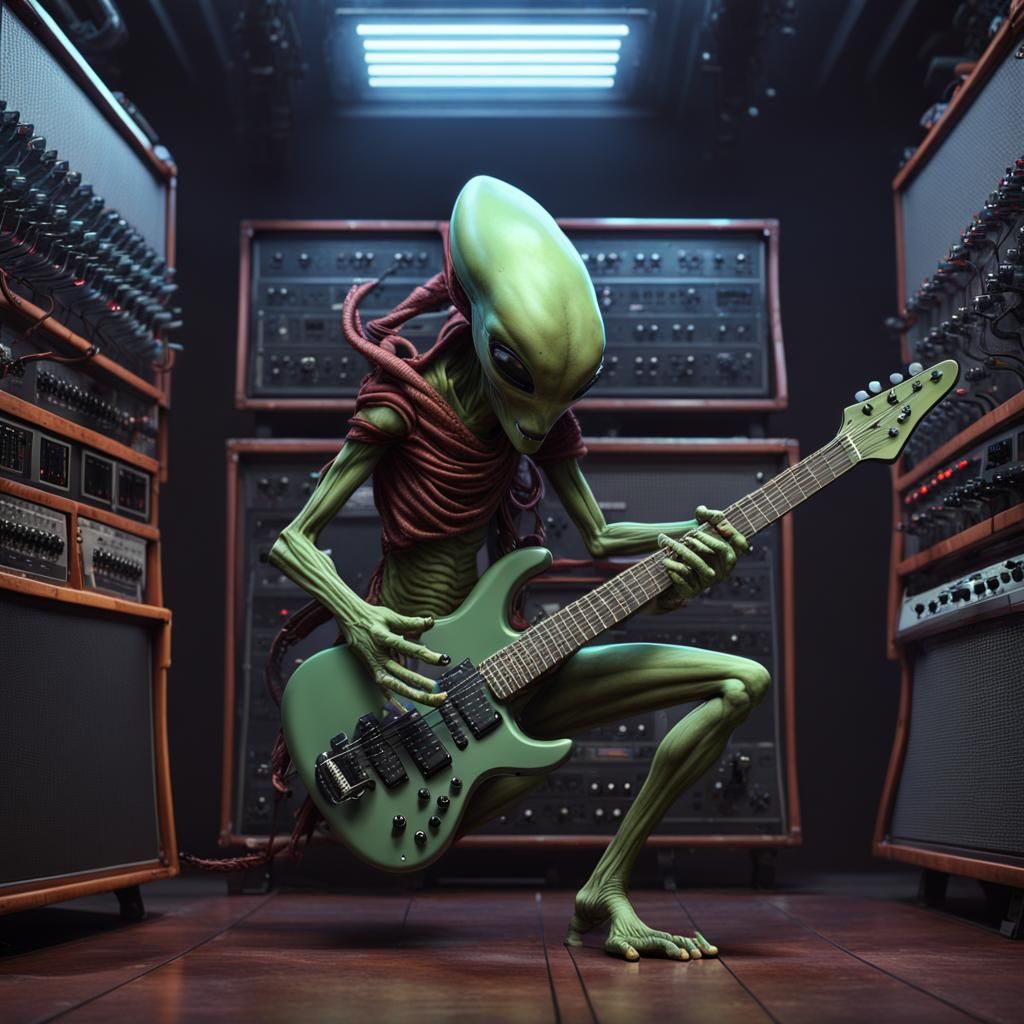 Alien Guitarist Rocks Out: Digital Art