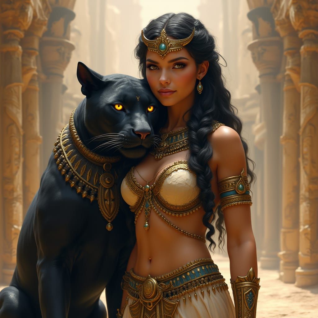 Ancient Egyptian Princess Surrounded by Mystical Desert Vist...