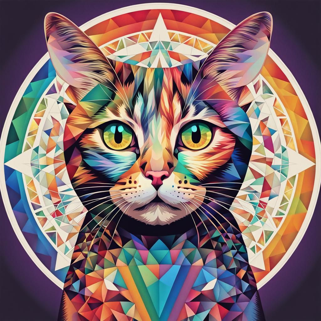 Vibrant Minimalist Cat Illustration in Rainbow Tones