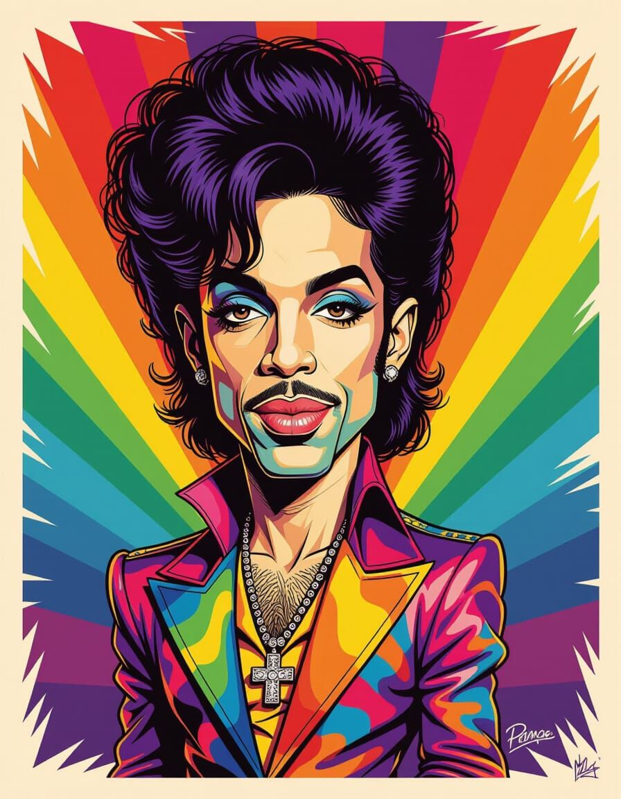 Whimsical Caricature Of Prince In Rainbow Attire