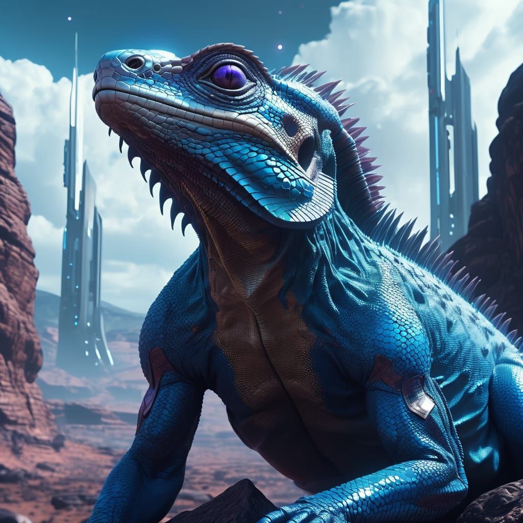 Surreal Futuristic Landscape of Alien Lizard-Men Dominating ...