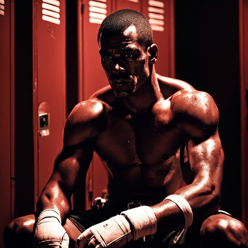 Film Noir Boxer in Locker Room