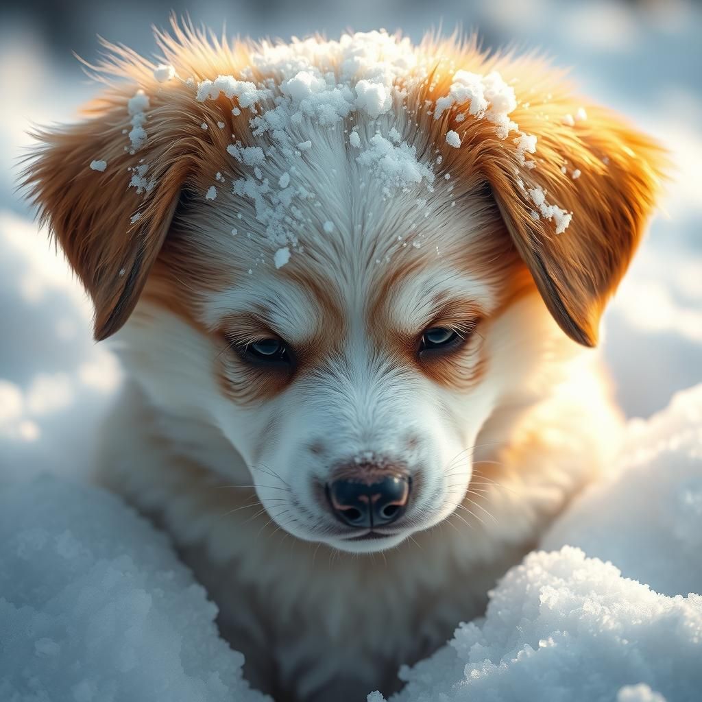 Hyperrealistic Puppy in Snow, Splash Art