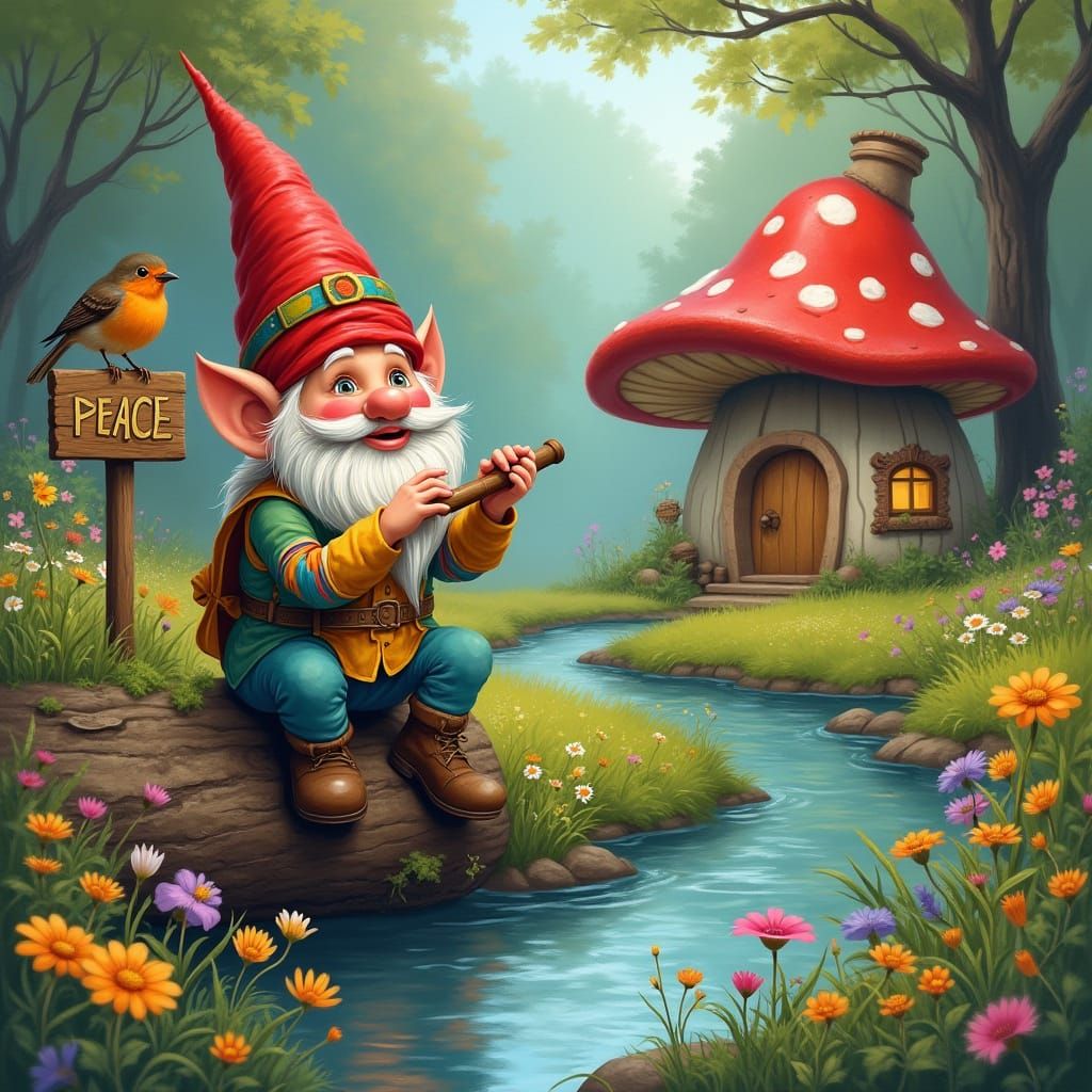 Gnome's Peaceful Flute Serenade by Mushroom Hut