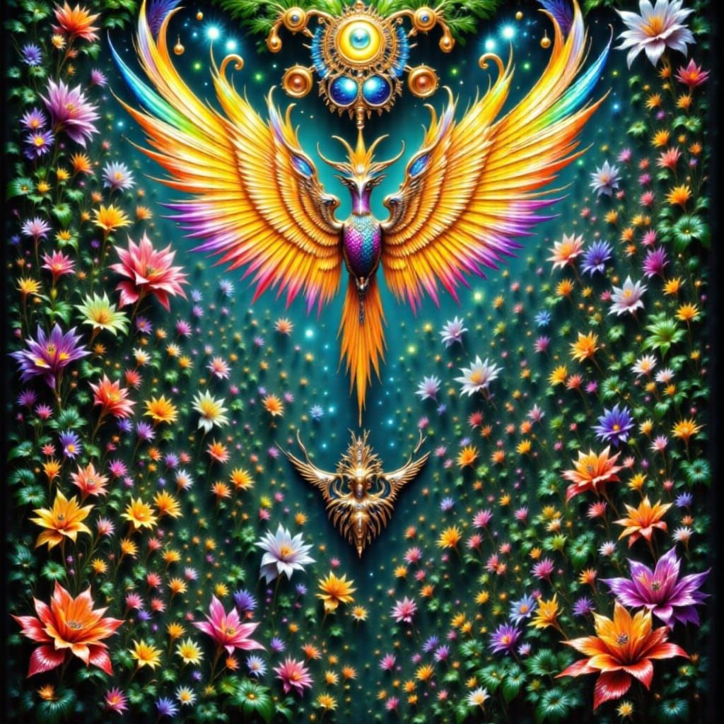 Majestic Griffin Over Clockwork City with Twin Suns