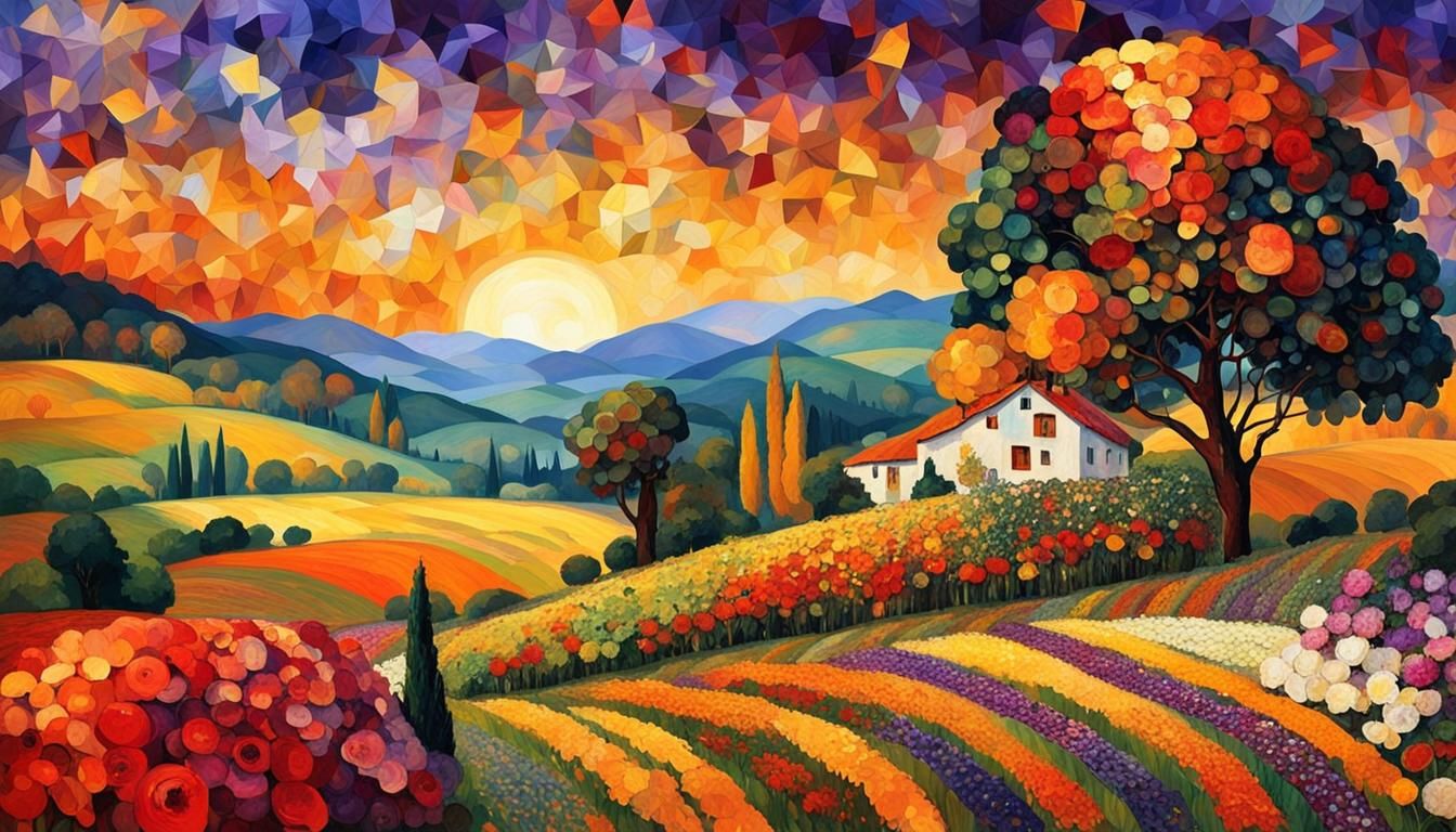 Impressive Landscape Made from Art Seeds in Naive Art Style