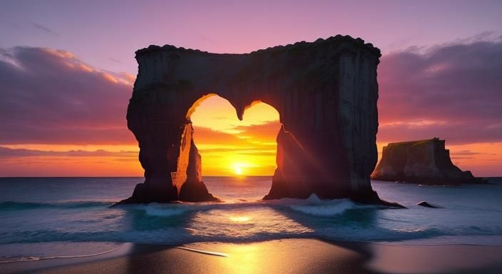 Heart-Shaped Island Sunset: Hyperreal Beach Scene