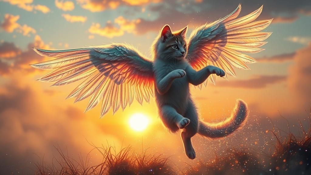 Winged Cat's Fantasy Dance at Sunrise