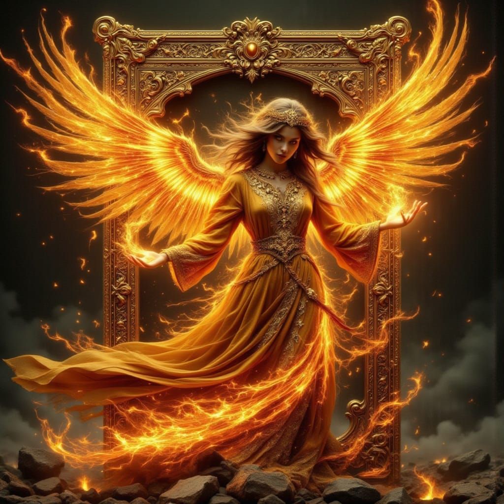 Flaming Angel Emerges from Ornate Playing Card