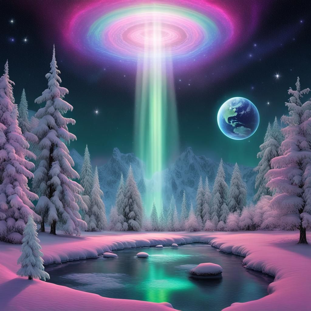 Christmas Planetarium Utopia with Aurora Borealis
