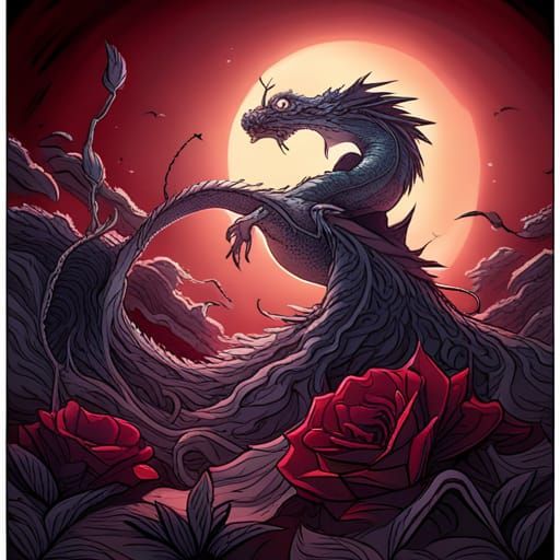 Gothic Dragon in Crimson Rose Garden