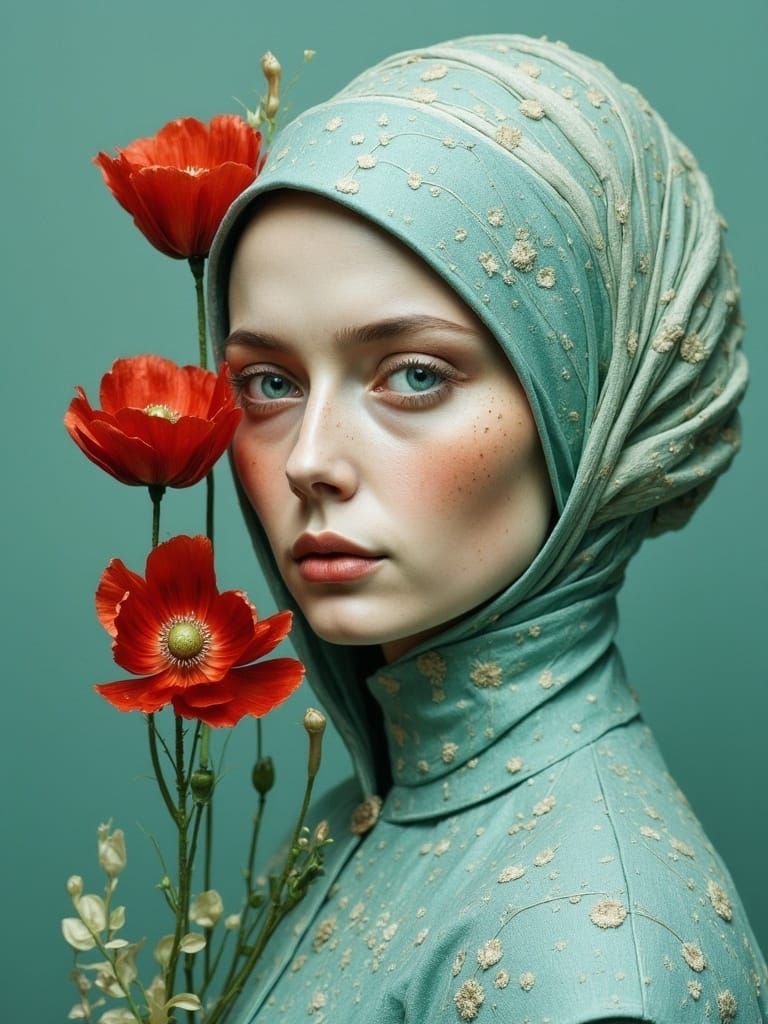 Dreamy Portrait in Soft Impressionist Style with Poppies