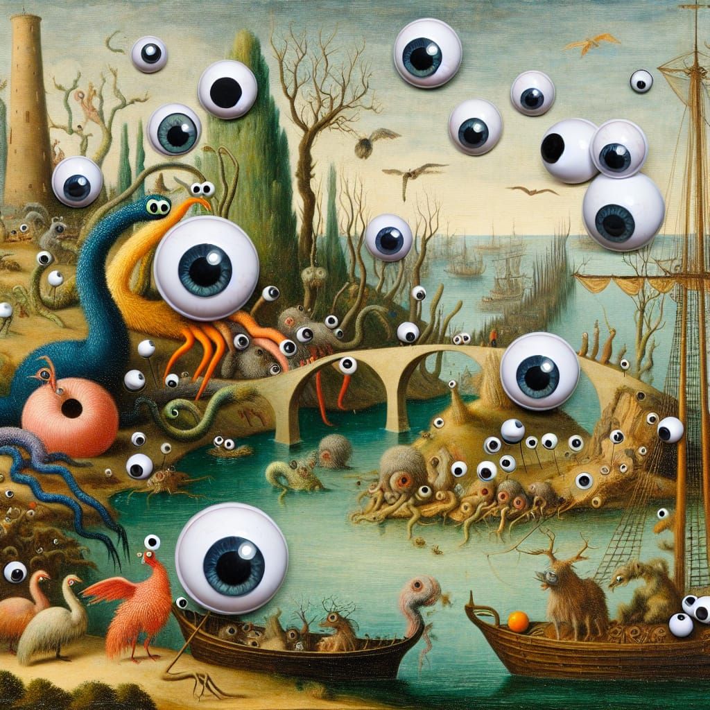 Surreal Googly Eyes in a Detailed Landscape
