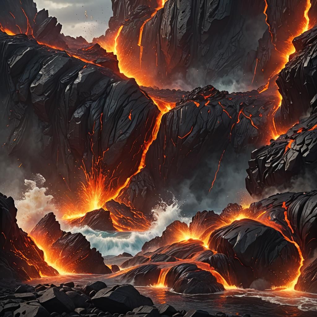 Surreal Lava River Landscape in Detailed Matte Painting