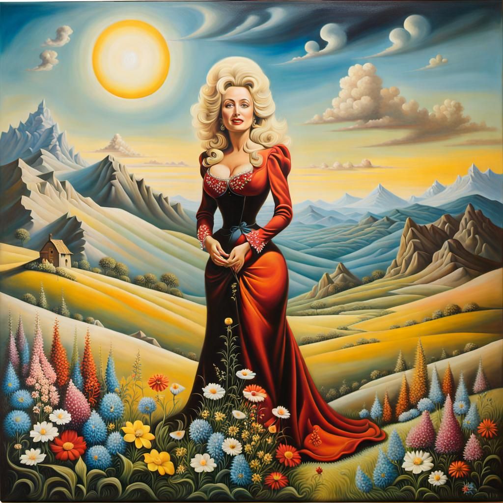 Dolly Parton in a Dali-esque Surreal Landscape