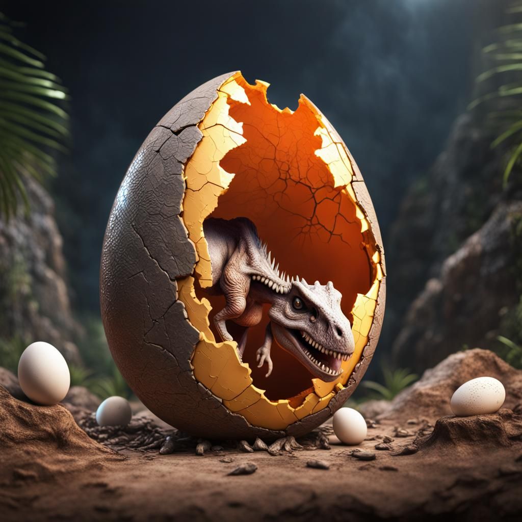 Hyperrealistic Baby T-Rex Hatching from Egg