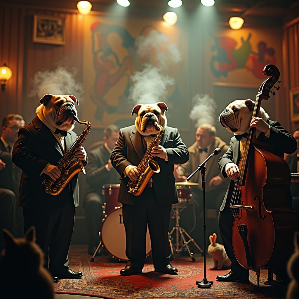 Bulldogs Play Jazz in a Smoke-Filled Club