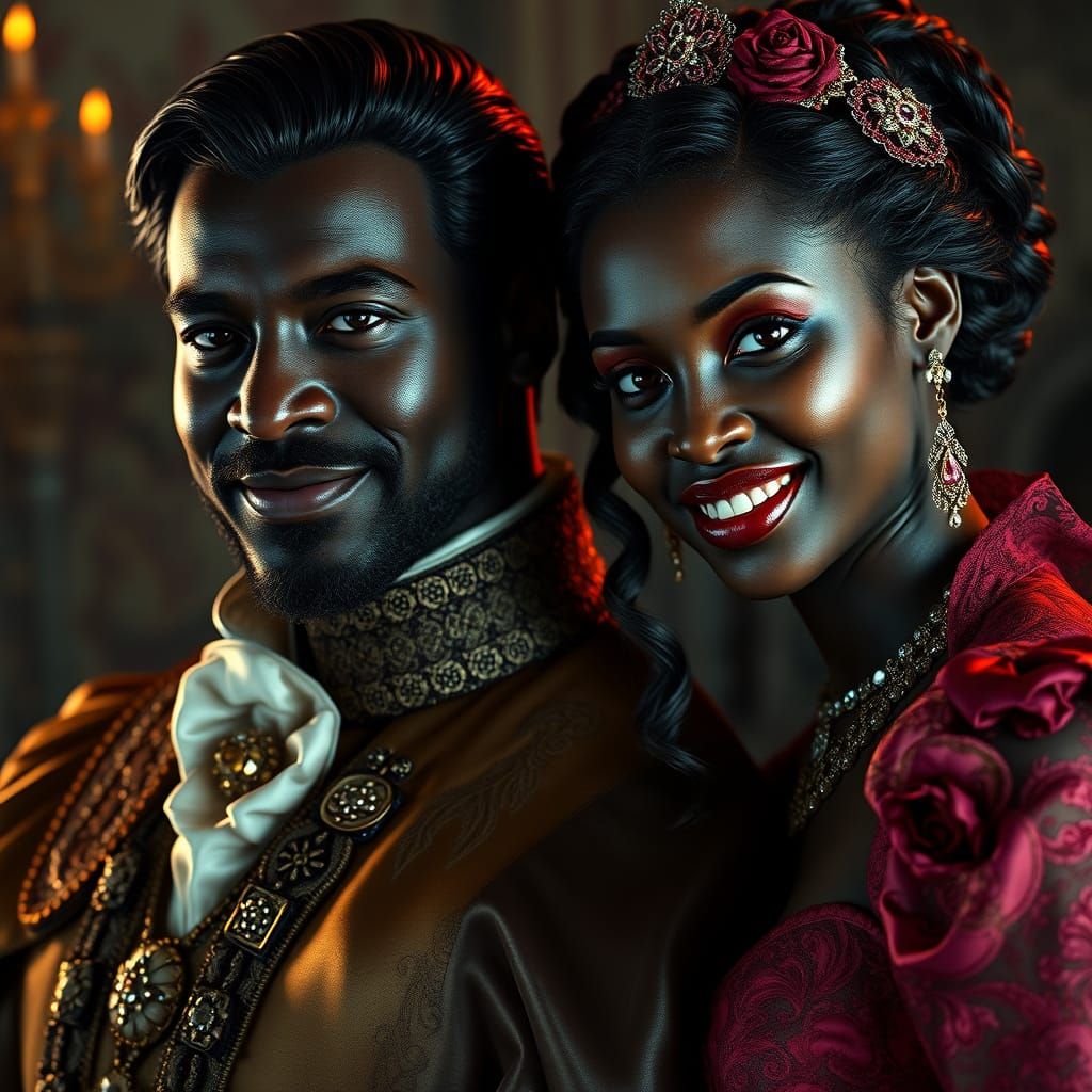 Smiling Baron and Baroness in Silk and Lace