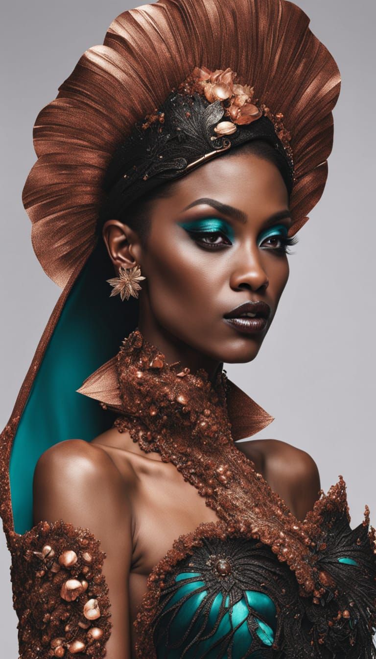 Glamorous Drag Queen in Copper, Ultra-Detailed Oil Painting