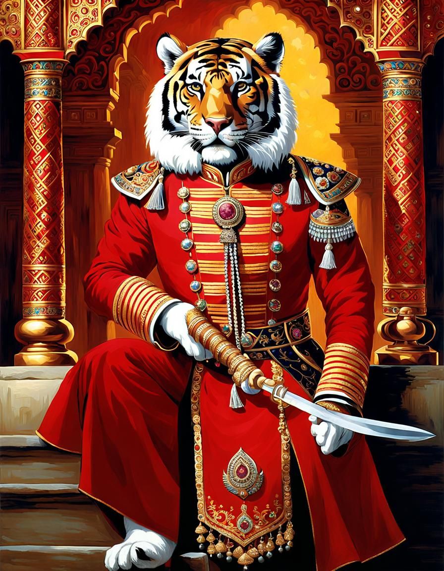 Tiger Officer of the Scarlet Guard in Pre-Raphaelite Style